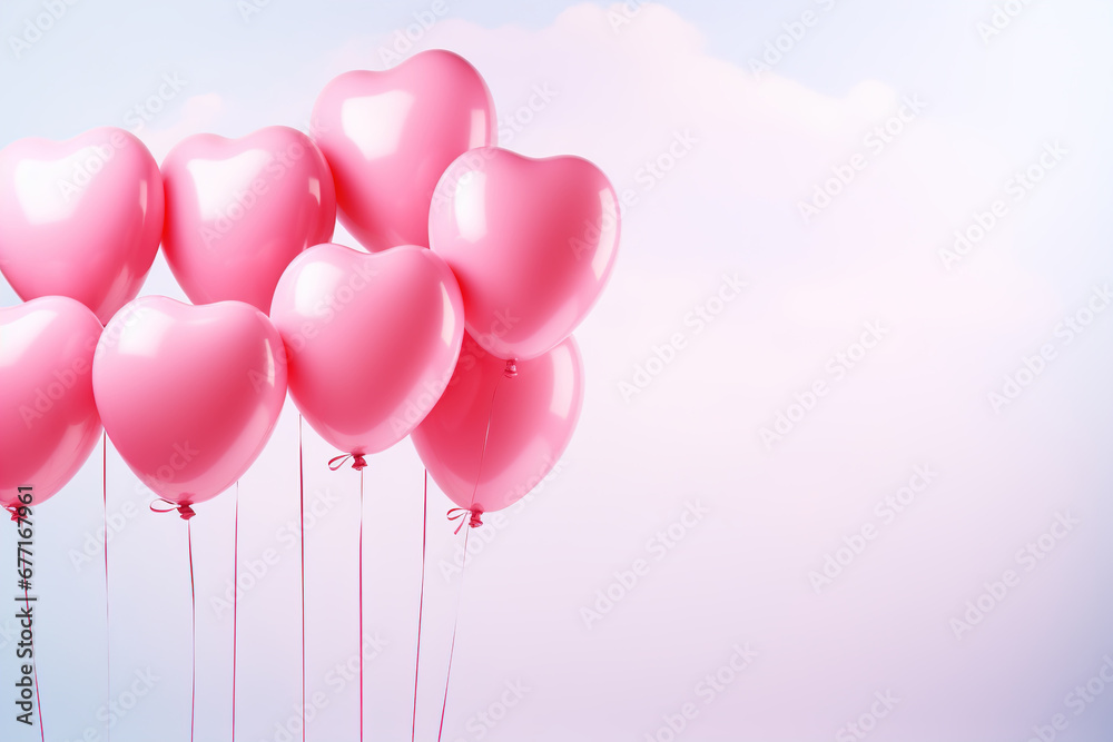 Pink heart-shaped balloons on a background with copy space. Holiday, valentine's day concept