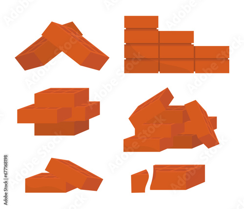 orange building bricks. cartoon flat construction rock red brick pieces collection, ceramic brown material. vector cartoon minimalistic set of isolated objects.