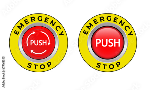Red warning Emergency stop button brake danger,  Alert sign. isolated symbol Vector illustration.