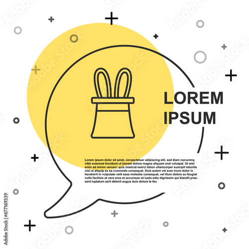 Black line Magician hat and rabbit ears icon isolated on white background. Magic trick. Mystery entertainment concept. Random dynamic shapes. Vector