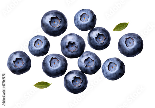 Group of fresh blueberries isolated on transparent background PNG, Top View