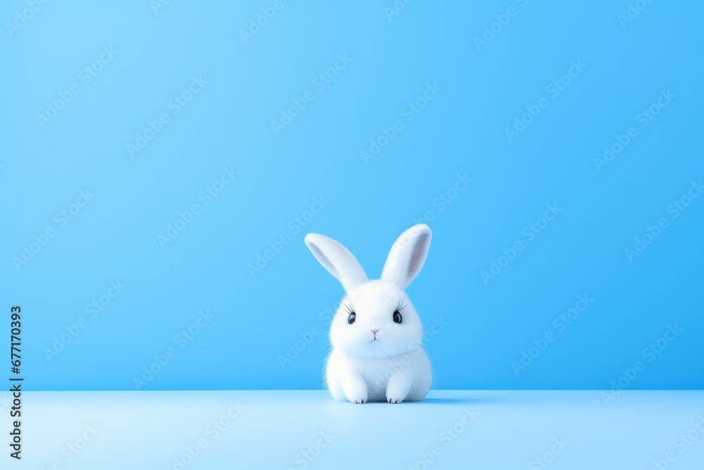 Fototapeta premium Une illustration d'un petit lapin blanc sur un fond bleu