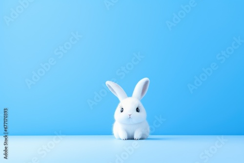 Une illustration d'un petit lapin blanc sur un fond bleu photo