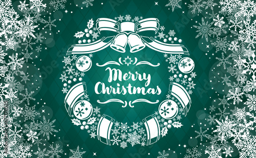 雪の結晶のクリスマスリース_緑_縦2