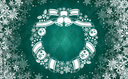 雪の結晶のクリスマスリースフレーム_緑_横2