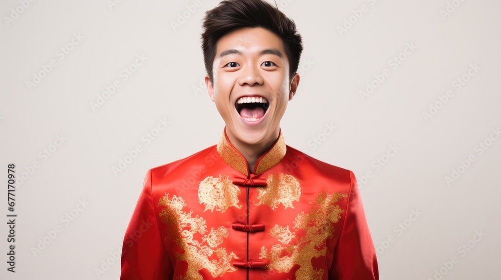 Portrait of smiling vogue Asian man with Chinese traditional clothing Portrait of smiling vogue Asian man with Chinese traditional clothing