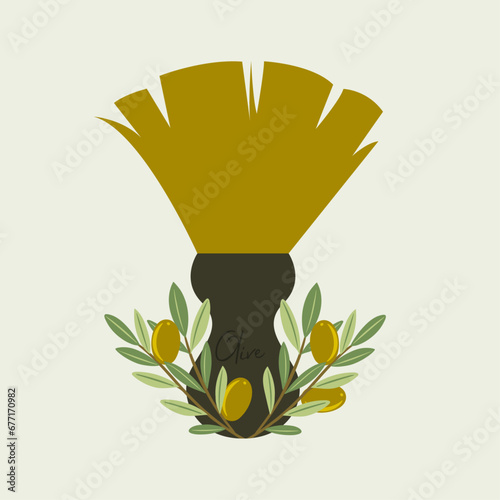 Illustration with Neck Duster Barber, Salon Brush to Remove Loose Hair from Neckline and Olive