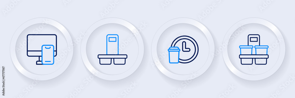 Set line Coffee cup to go, Round the clock delivery, and Online ordering food icon. Vector Set line Coffee cup to go, Round the clock delivery, and Online ordering food icon. Vector