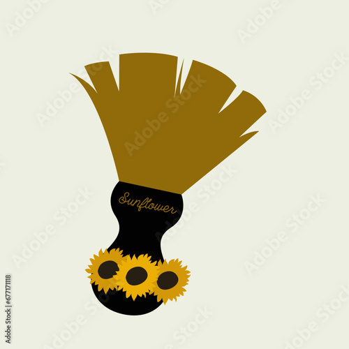 Illustration with Neck Duster Barber, Salon Brush to Remove Loose Hair from Neckline and Sunflower 