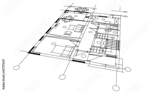architectural sketch vector 3d illustration