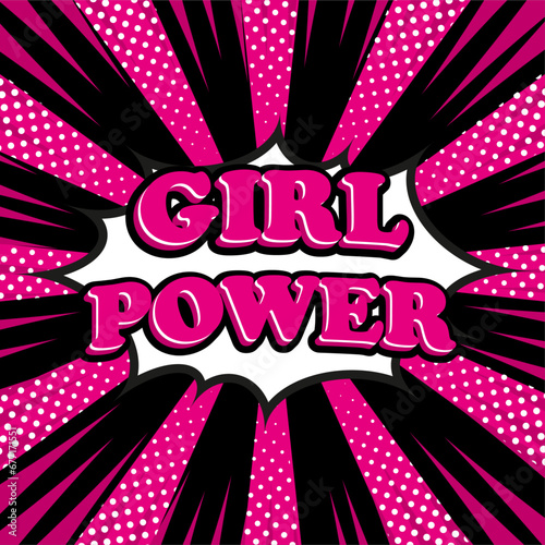 Phrase Girl power in retro comic pop art style. Speech bubble with halftone dottes shadow. Vector graphics. photo