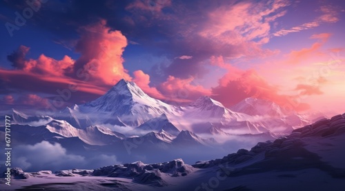 a mountain landscape with a sunset in the background © Muh