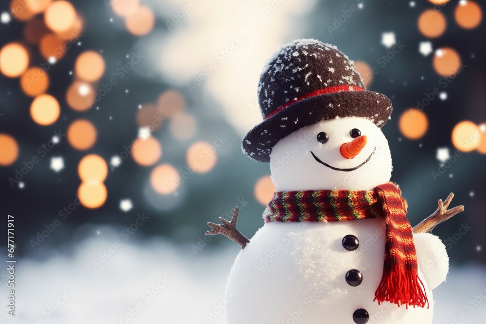 Obraz premium Close up snow man over blurred Christmas eve