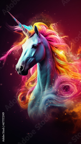 Beautiful unicorn with rainbow hair