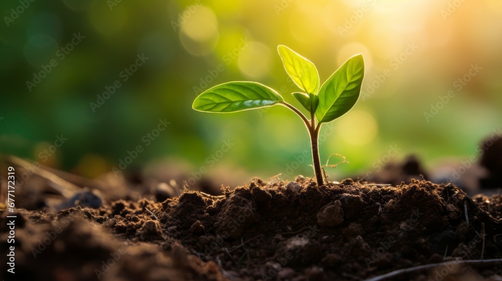 Young plant in sunlight Growing plant grow up
