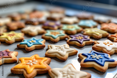 closeup cookie making for hanukkah holiday star of david concept