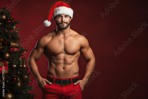 sexy muscular young man dressed as Santa