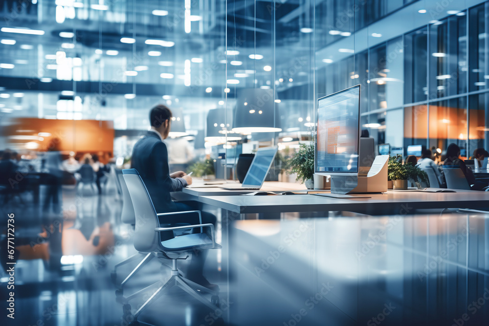 Blurred Modern open office interior for corporate business or call centre with blurred background