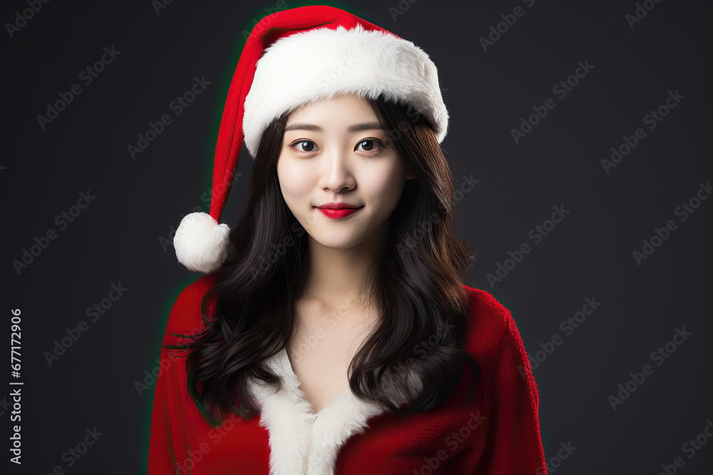 portrait of young asian woman dressed as Santa