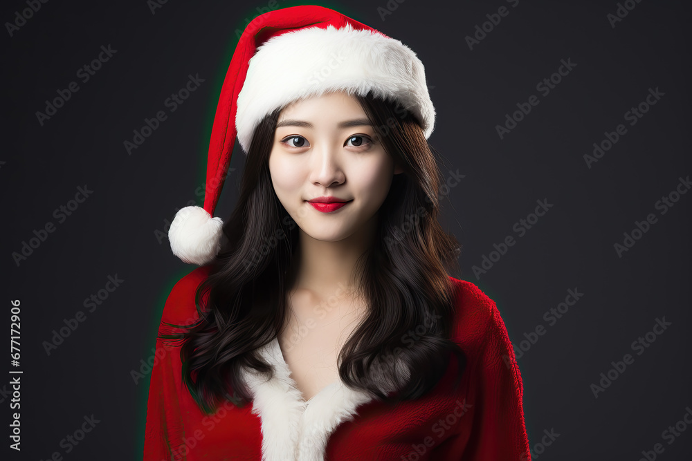 portrait of young asian woman dressed as Santa portrait of young asian woman dressed as Santa