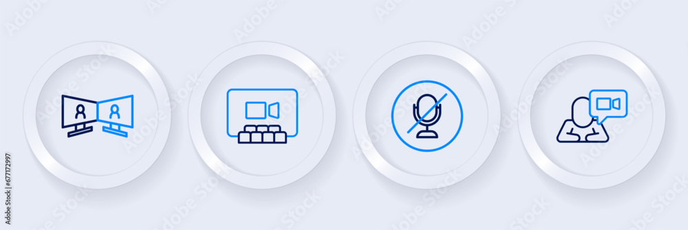 Set line Video chat conference, Mute microphone, and icon. Vector Set line Video chat conference, Mute microphone, and icon. Vector