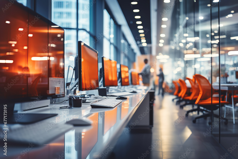 Blurred Modern open office interior for corporate business or call centre with blurred background