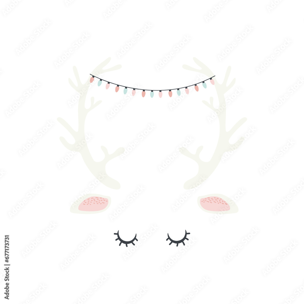 Obraz premium Deer cute portrait ,poster logo kids room decor t-shirt design print
