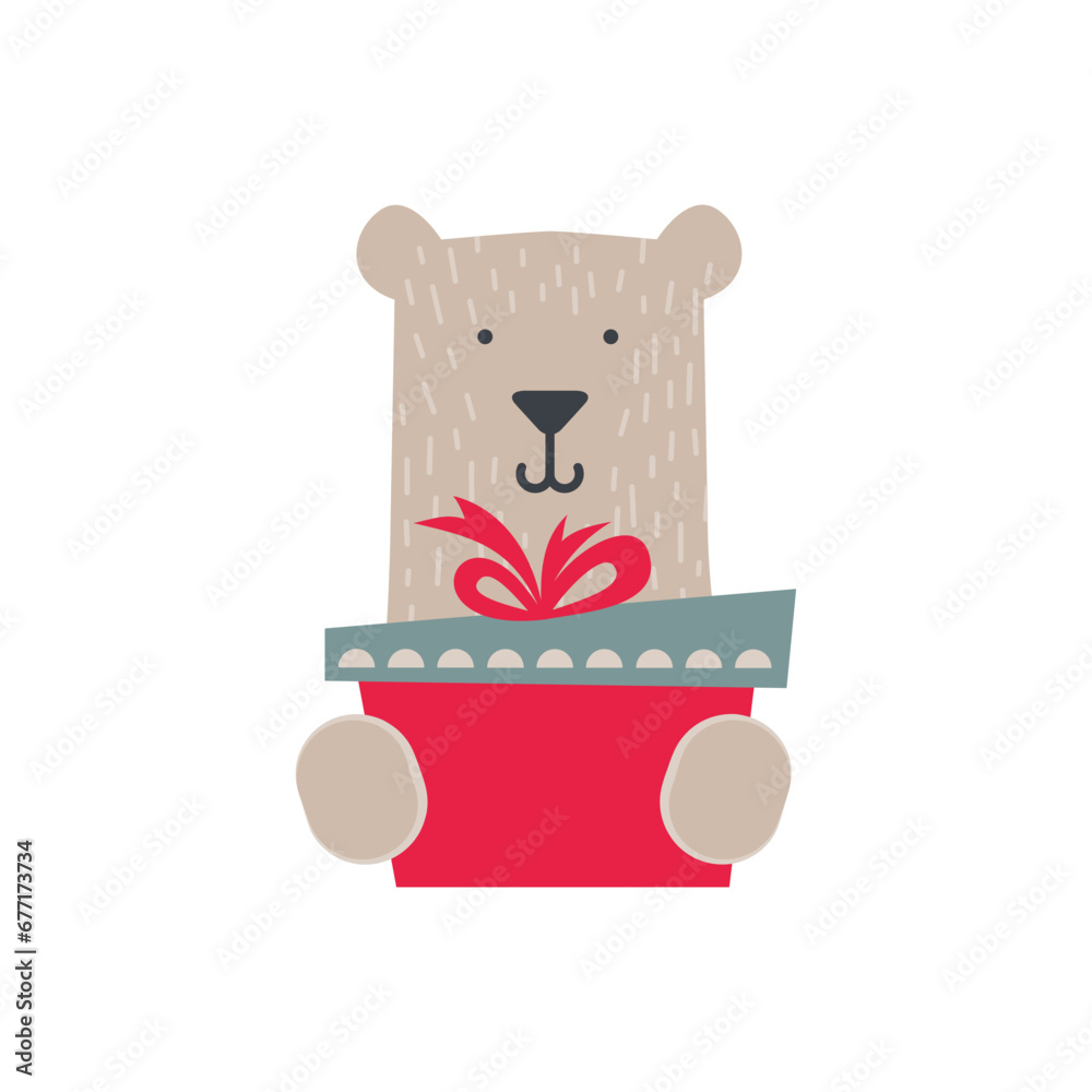 winter cute bear holding a christmas present winter cute bear holding a christmas present