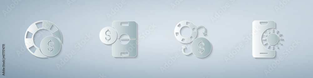 Obraz premium Set Casino chips, Football betting money, exchange and Online sports. Paper art style. Vector