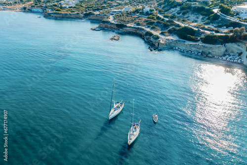 Aerial view of beautiful yachts in the sea in summer. Travel background.