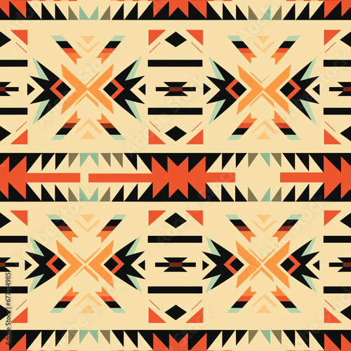 Southwestern seamless pattern with bold geometric shapes. Symmetrical design in warm and cool shades. Suitable for fabric  wallpaper  or graphic arts