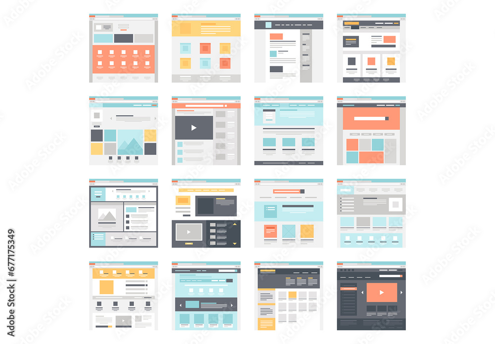 Vector collection of flat website templates on white background. Stock ...