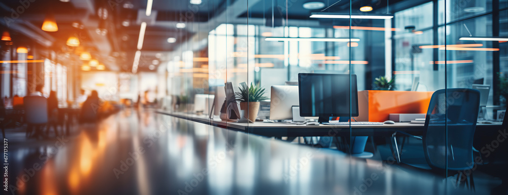 Blurred Modern open office interior for corporate business or call centre with blurred background