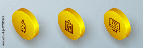 Set Isometric line Paint spray can, Picture and Computer with design program icon. Vector