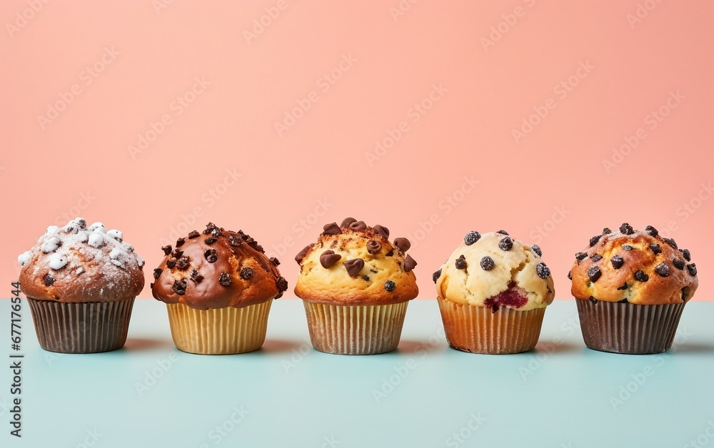 Colorful Muffins Against a Pastel Canvas