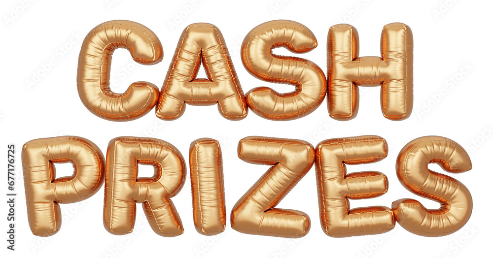 Golden balloon 3d text. Typography. 3D illustration. Cash Prizes.