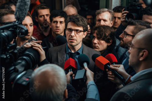 Street Democracy: Politician Faces a Swarm of Journalists in a Press Conference Under the Open Sky photo