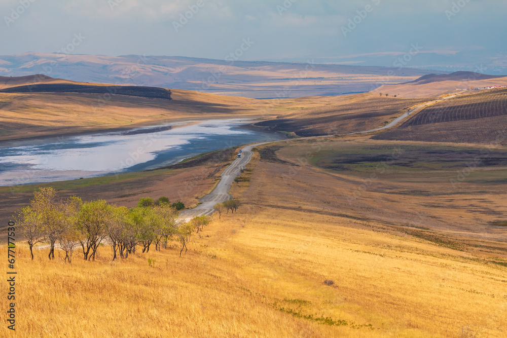 Fototapeta premium Landscape of the Georgian steppe Udabno in Georgia.
