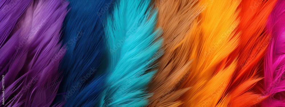 Array of colorful furs arranged artistically showcasing intricate patterns.