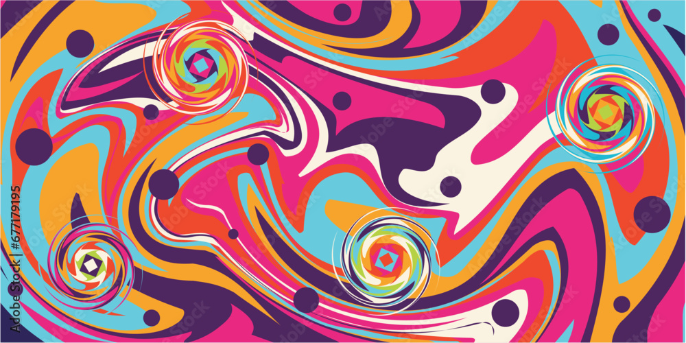 Colorful Psychedelic Liquid Marble and swirl with dots. Groovy pink purple blue yellow background vector illustration 70s 80s Retro banner Colorful Psychedelic Liquid Marble and swirl with dots. Groovy pink purple blue yellow background vector illustration 70s 80s Retro banner