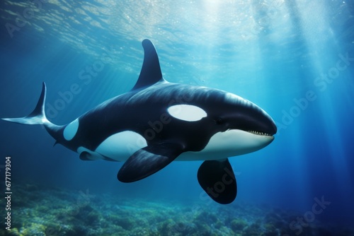 a large orca whale swimming under water © Muh