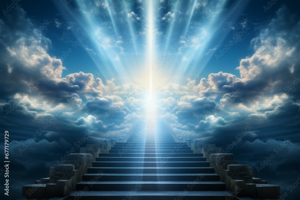 Stairway to Heaven. Religious concept with selective focus and copy space - obrazy, fototapety, plakaty 