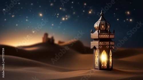 a close up of a lantern in the desert with a sky background photo