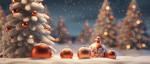 Festive Christmas scene with adorned trees. © smth.design