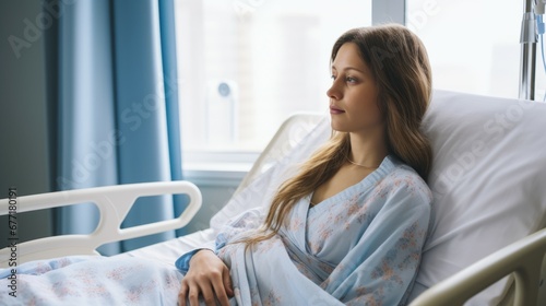 a pregnant woman in a hospital bed photo