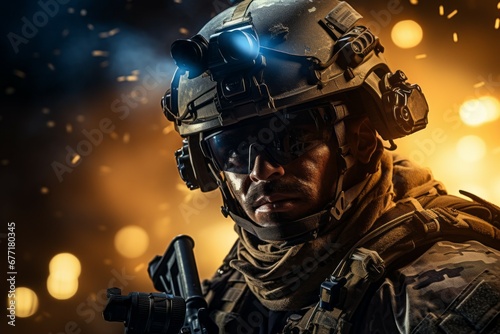 Male professional soldier. Top professions concept. Portrait with selective focus and copy space