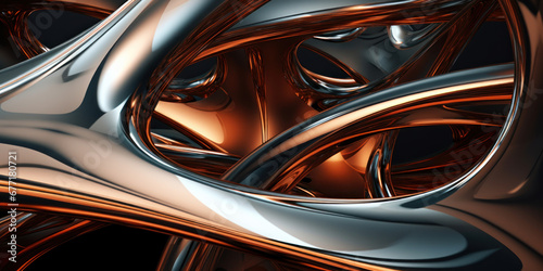 Copper curves and silver shapes against a dark backdrop. © smth.design
