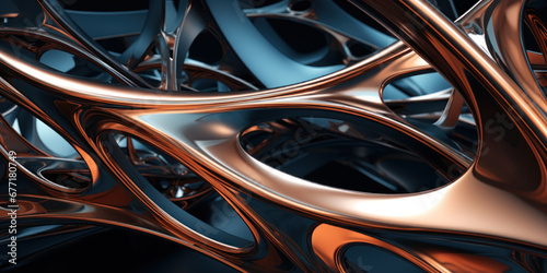 Copper curves and silver shapes.