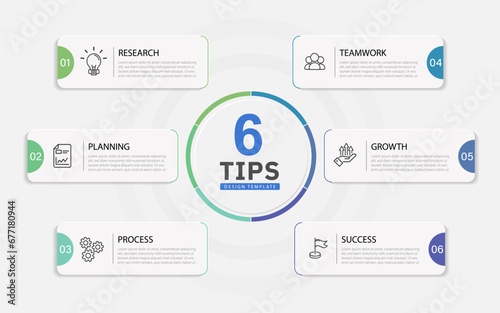 Infographic template. 6 Step timeline journey, Flat simple infographics design template. presentation graph. Business concept with numbers 6 options or steps vector illustration. photo