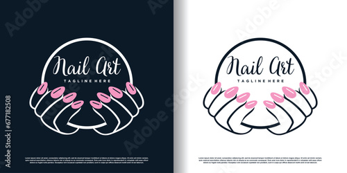 Nail logo design template with creative abstract style Premium Vector